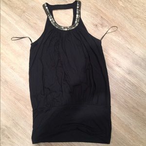 embellished collar racerback style banded hem top